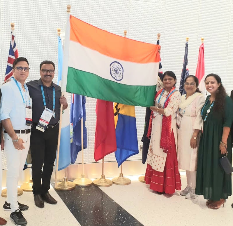 At International platform with Our Flag accompany Mr Bharat Parikh