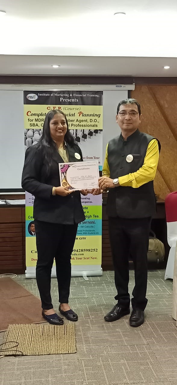 Completion of CFP certificate Awarded by Mr. Sanjay Gurnani.
