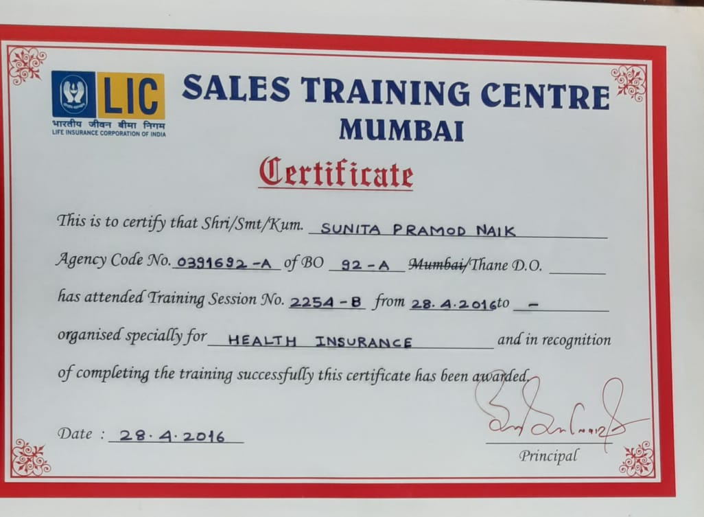 CERTIFICATE FROM SALES TRAINING CENTRE MUMBAI