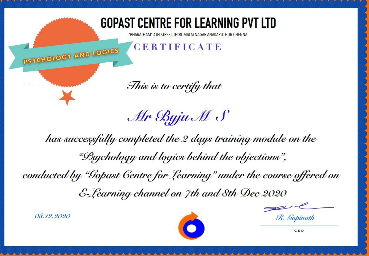 CERTIFICATE OF FINANCIAL PLANNING COURSE