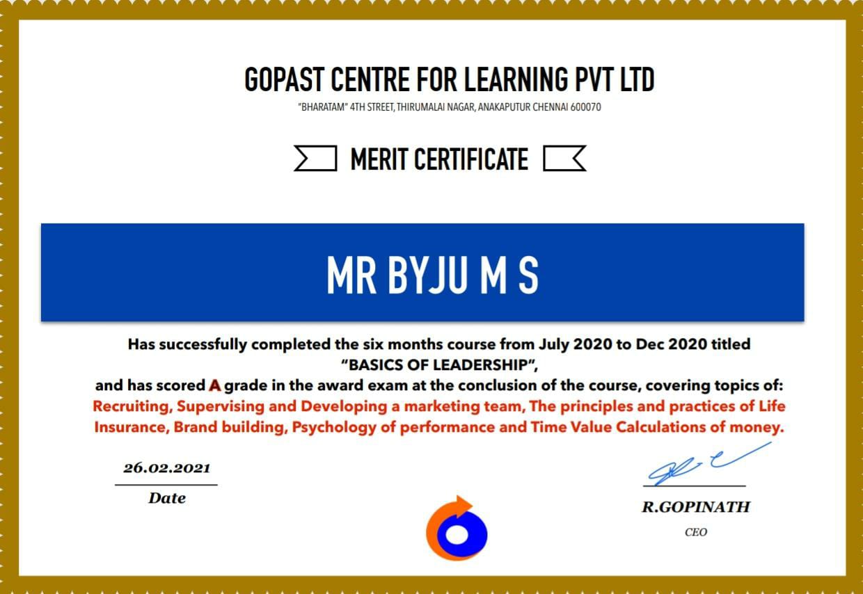CERTIFICATE OF FINANCIAL PLANNING COURSE