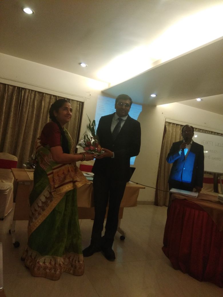 FELICITATION IN UNIT MEETING IN HOTEL DECCAN ROYAL BY  MRS. MANGALA SURVE MADAM (SR. BM)