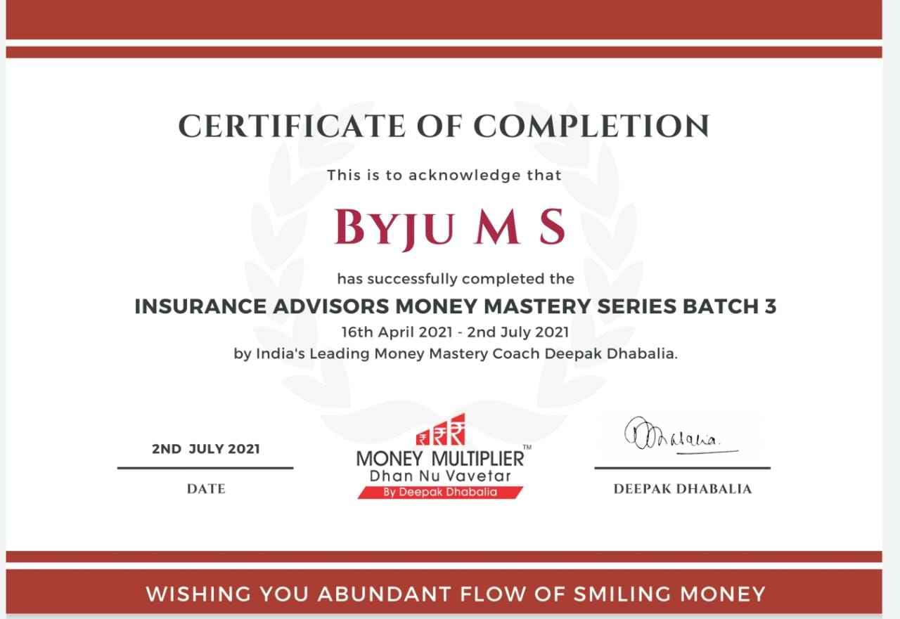 MONEY MASTERY COURSE CERTIFICATE