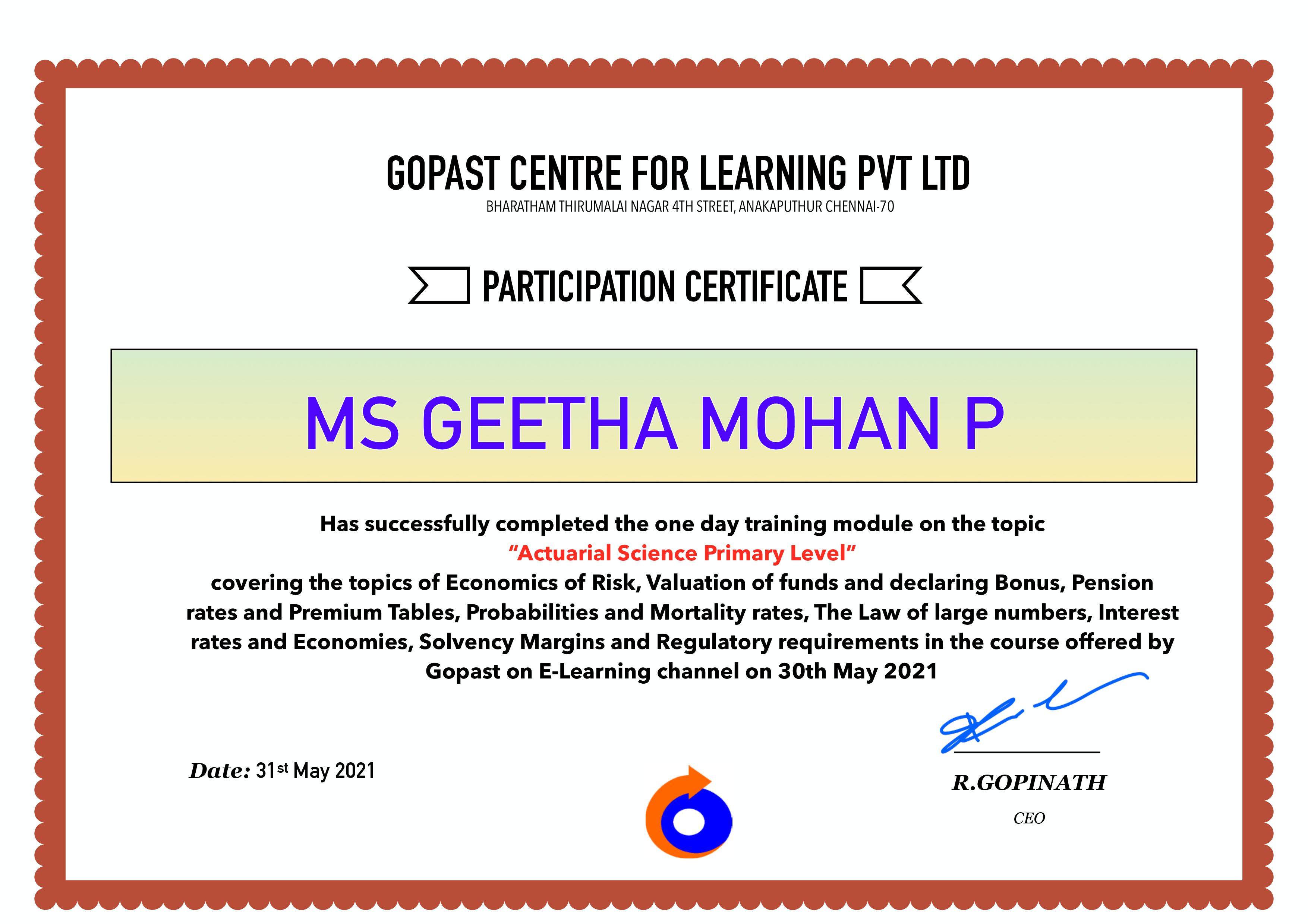 Participate Certificate 31st  May 2021