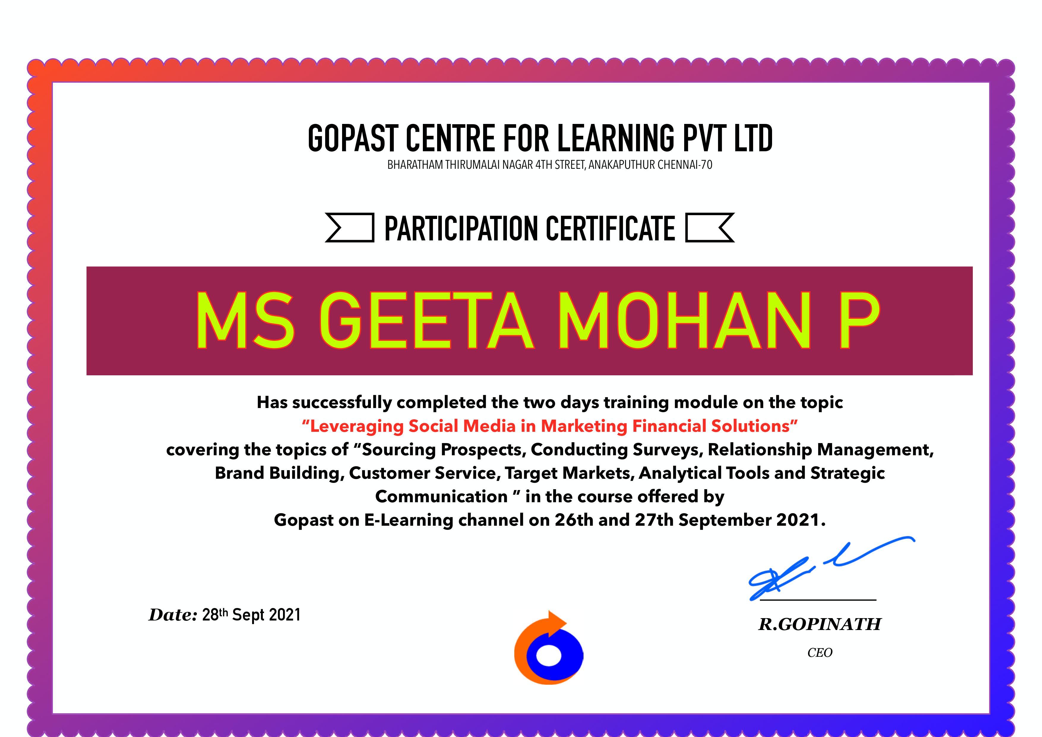 Participate Certificate 28th Sep 2021