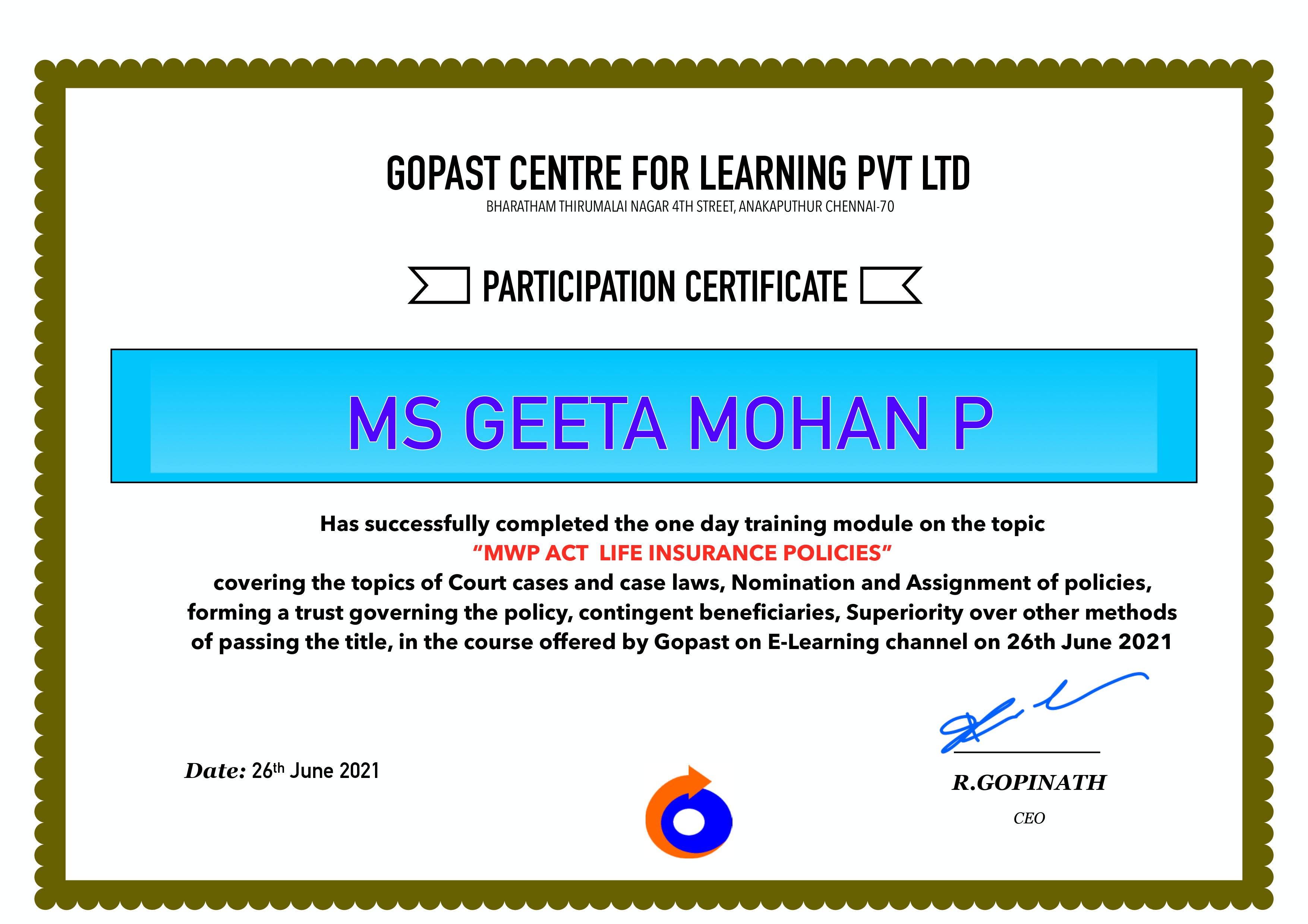 Participate Certificate 26th Jun 2021