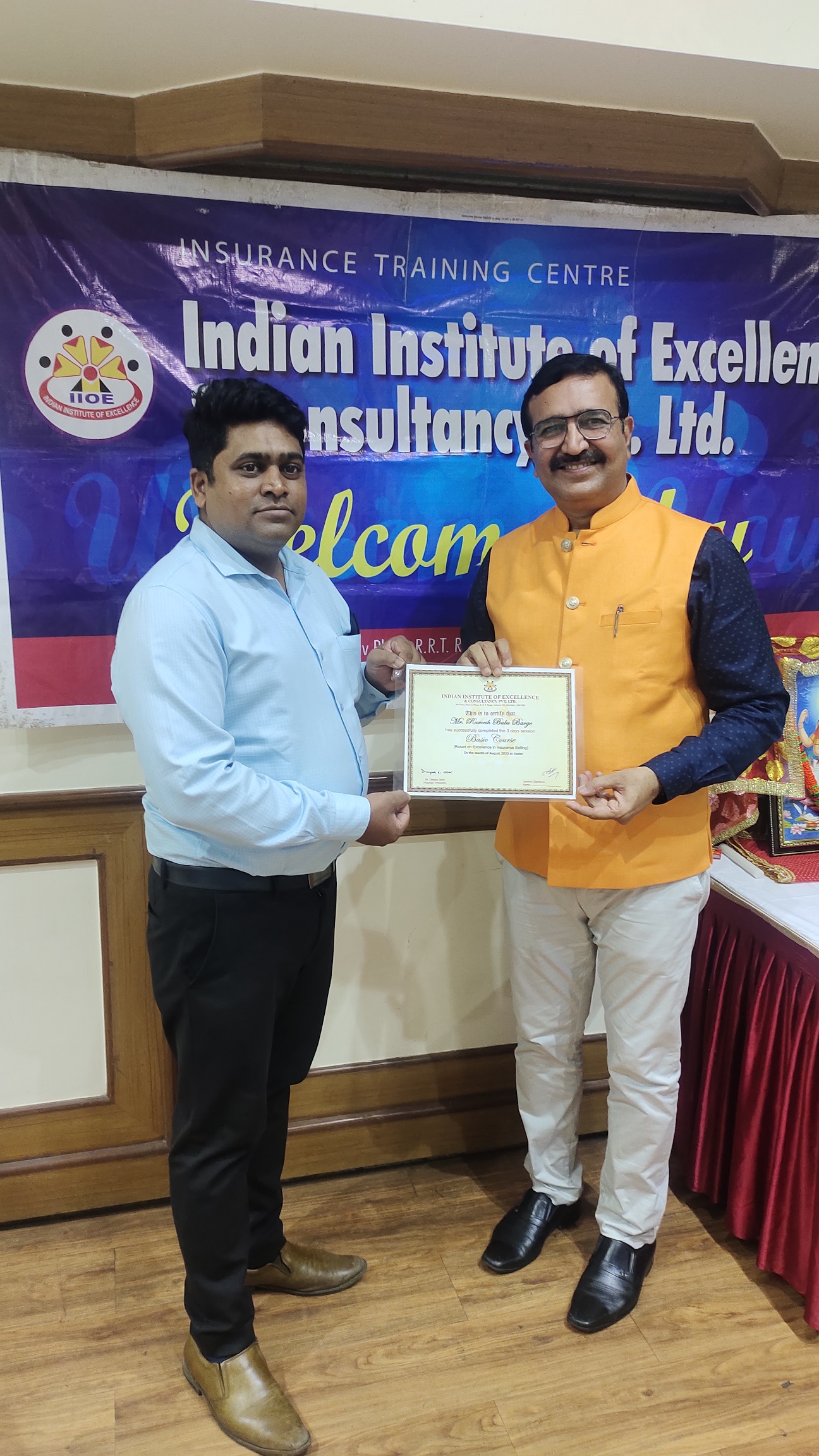 Received Certificate from Indian Institute Excellence Mukesh Joshi for Excellence