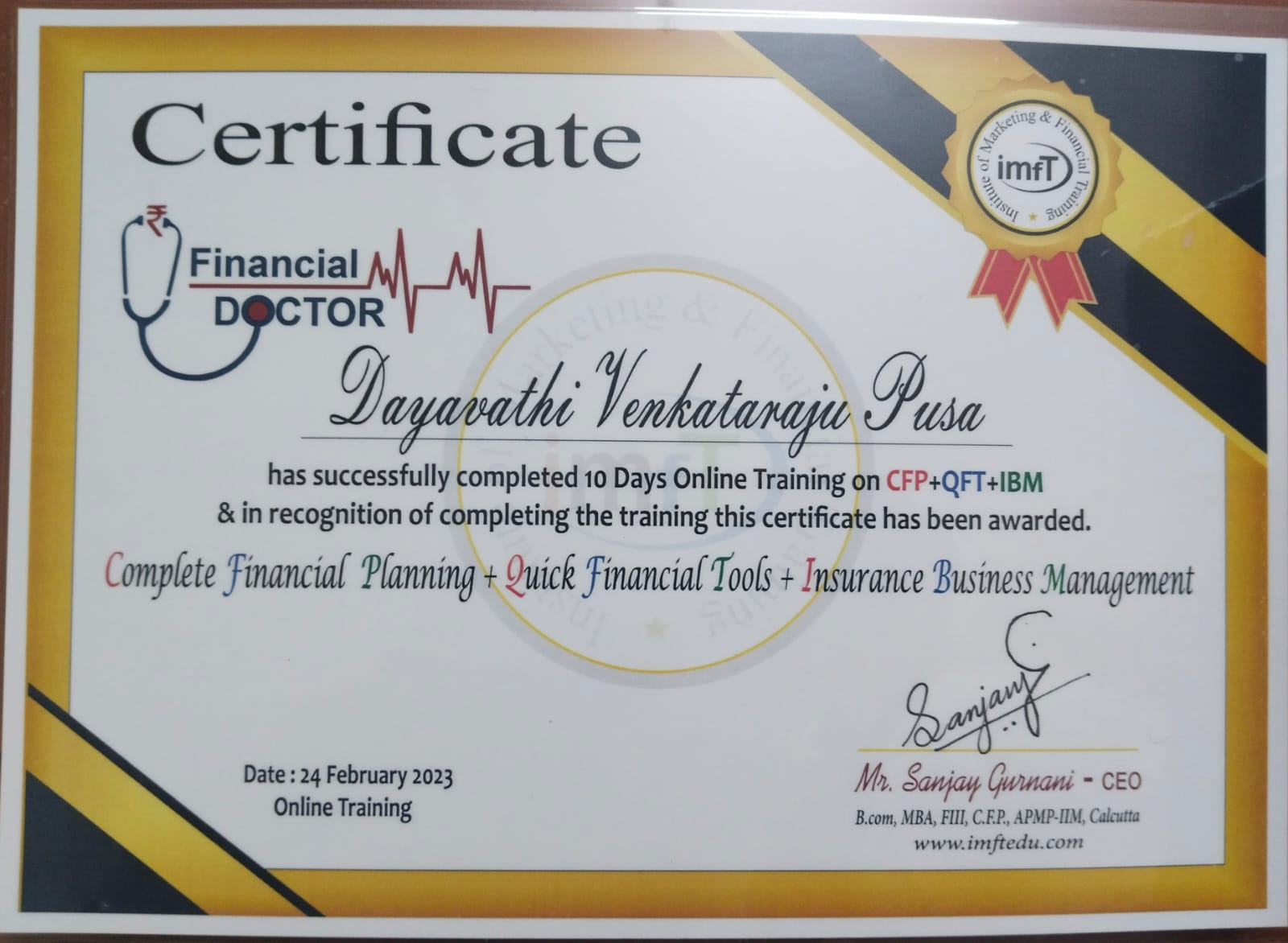 Certificate Of Financial Doctor