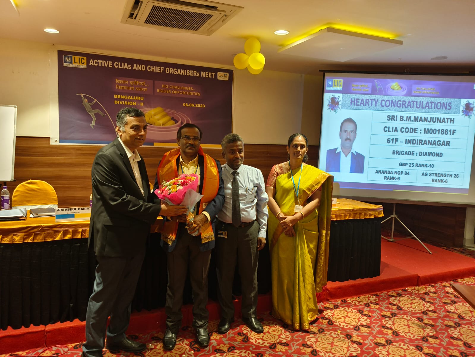 Honouring by LIC Division Manager, Marketing Manager and Regional Manager Karnataka CLIA