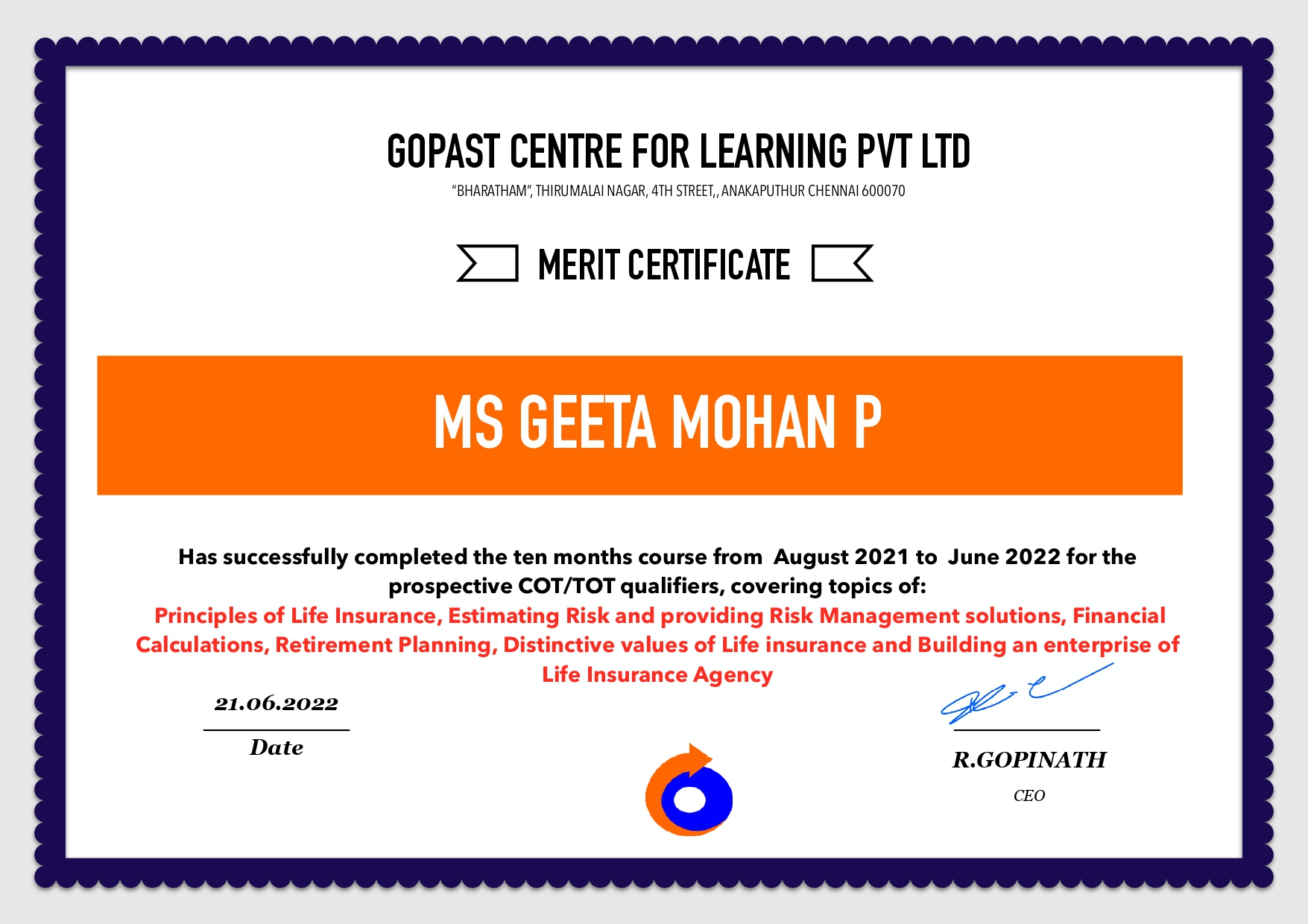 Merit Certificate