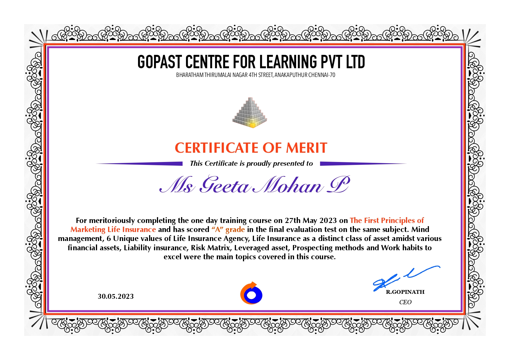 Certificate Of Merit