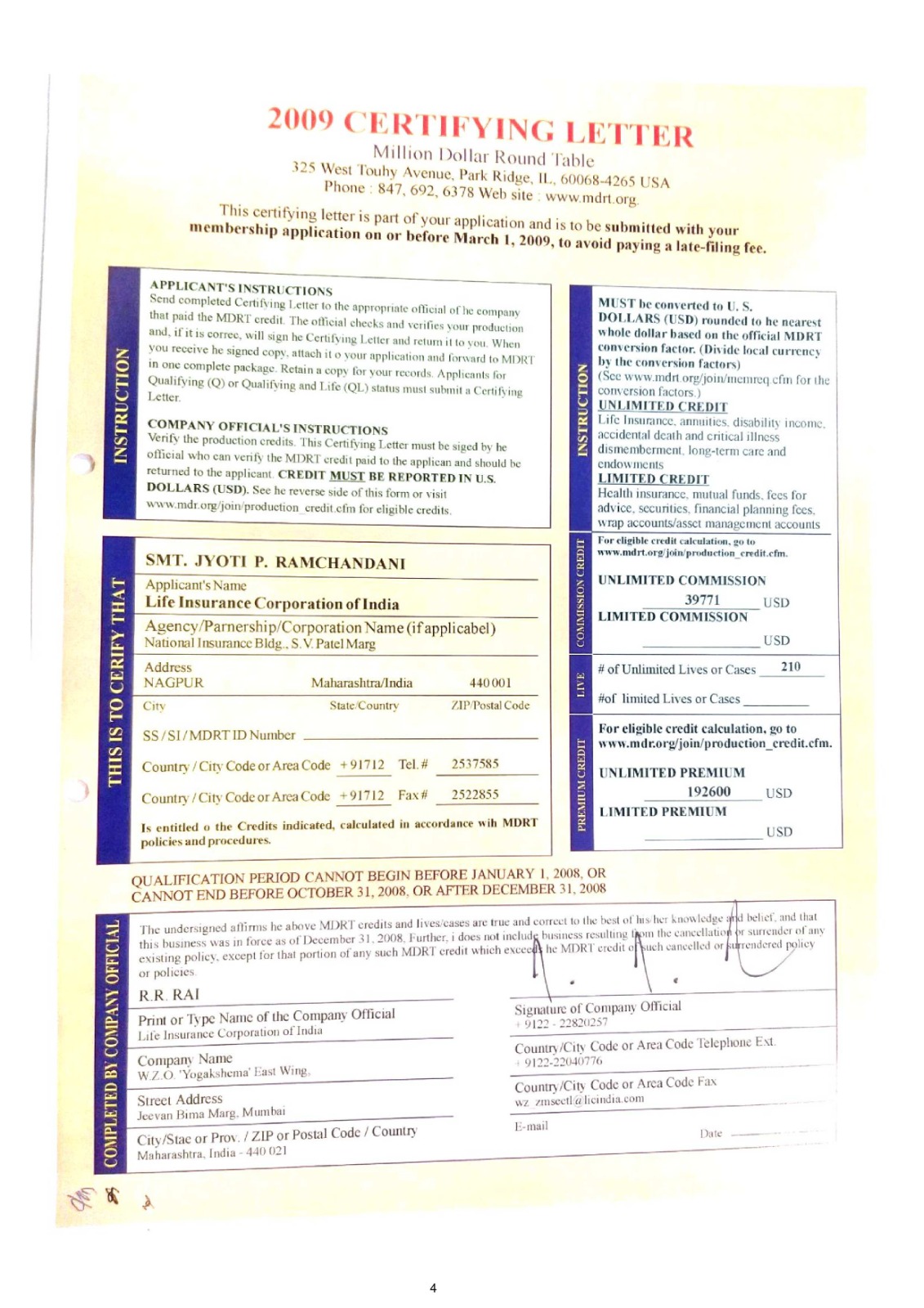 Certificate Of MDRT 2009