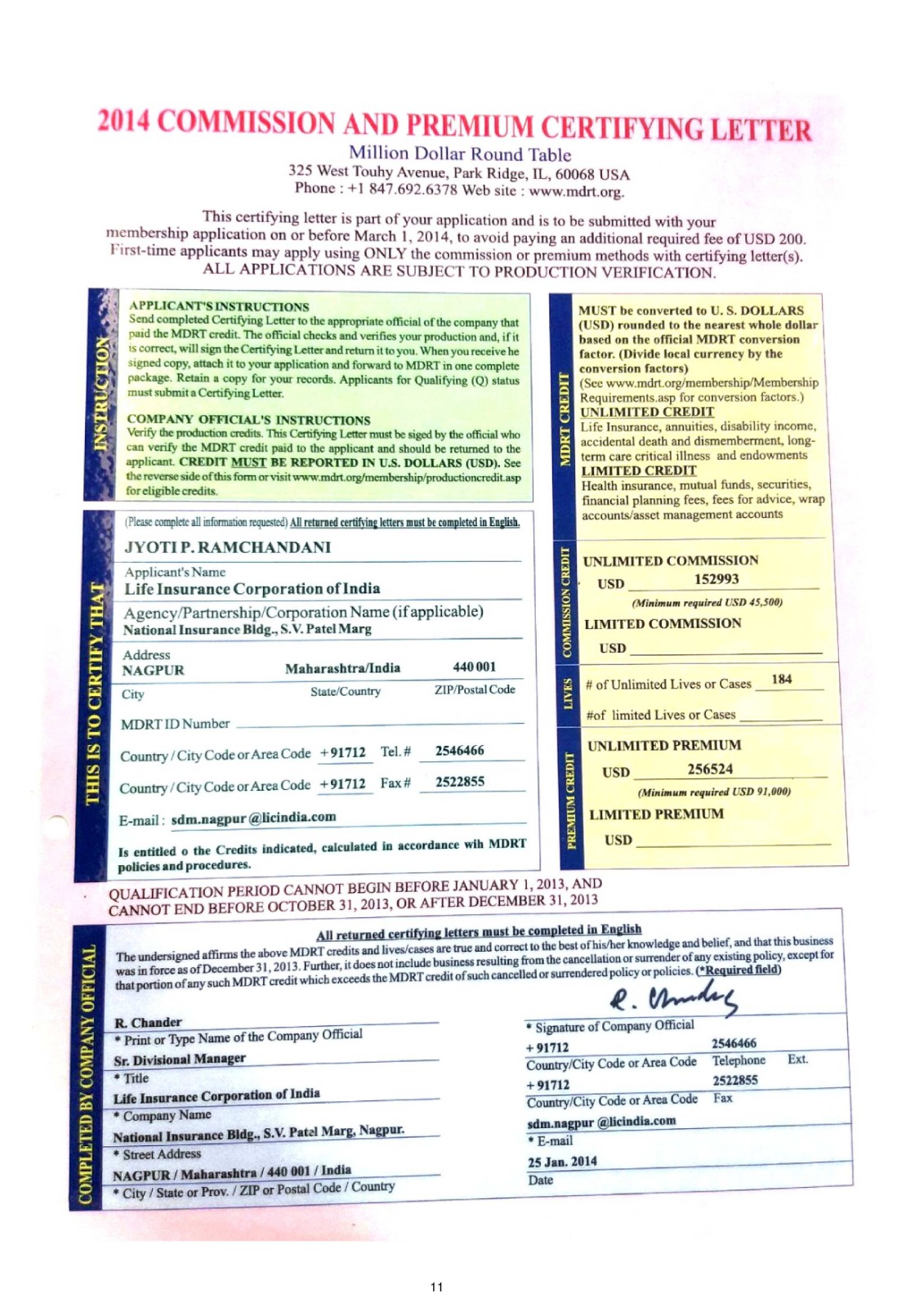 Certificate Of MDRT 2014