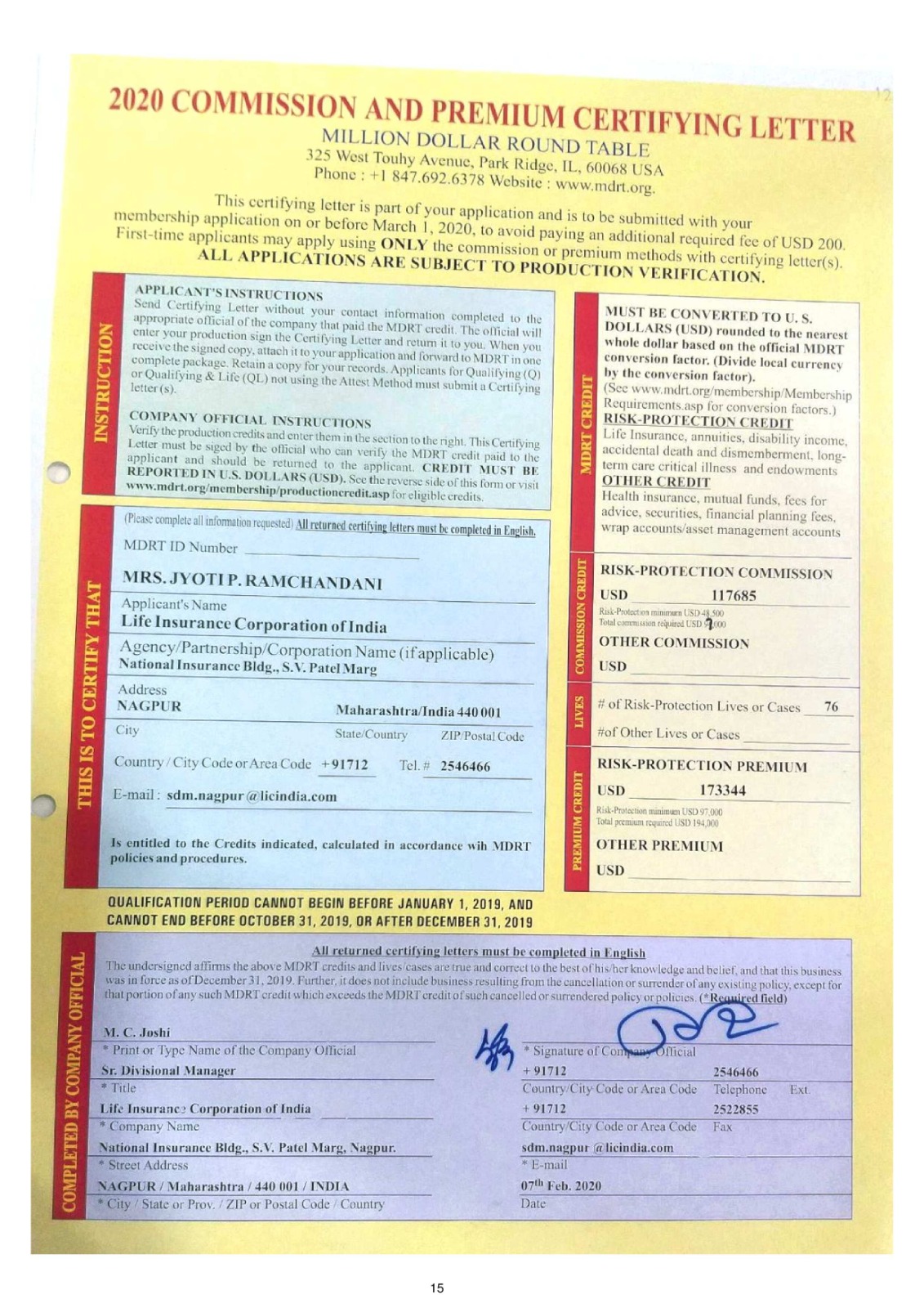 Certificate Of MDRT 2020