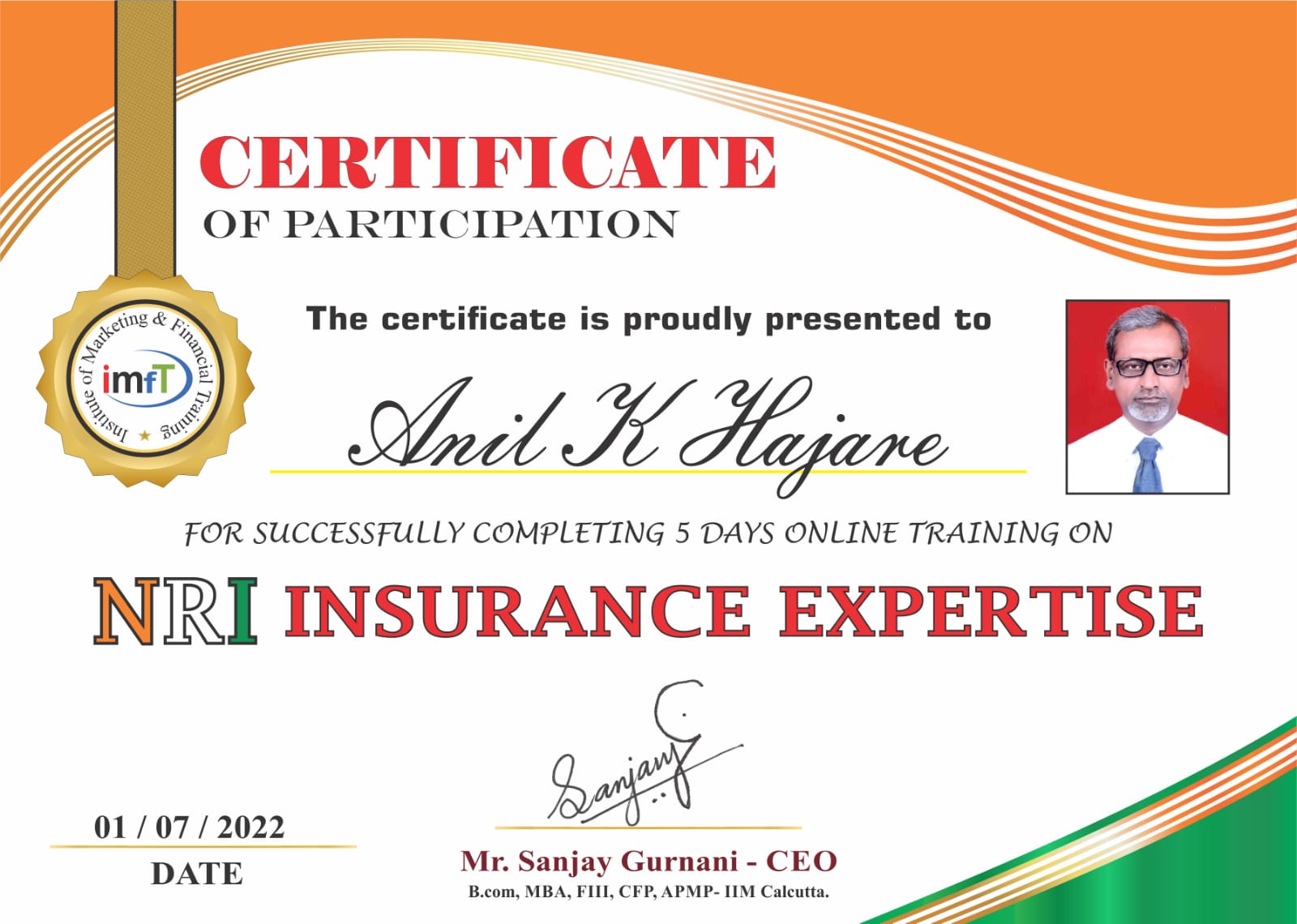 Certificate Of NRI Insurance Expertise