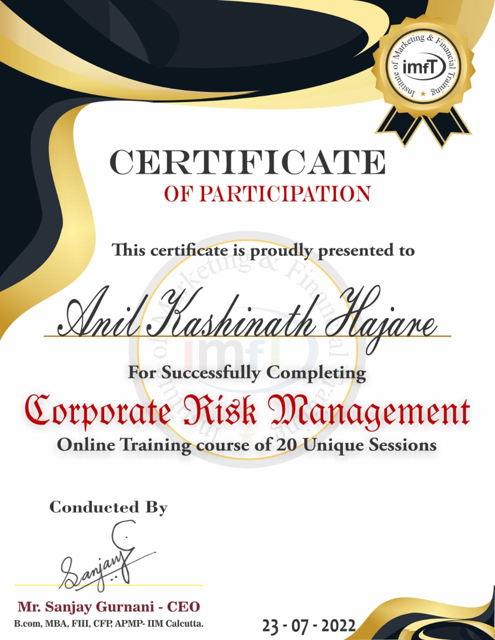 Certificate Of Participation Corporate Risk Management