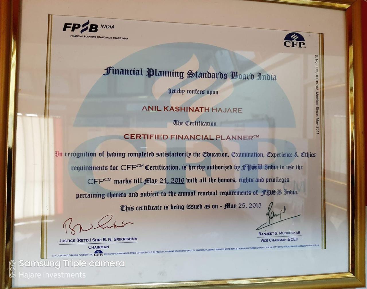 Certificate Of Financial Planner