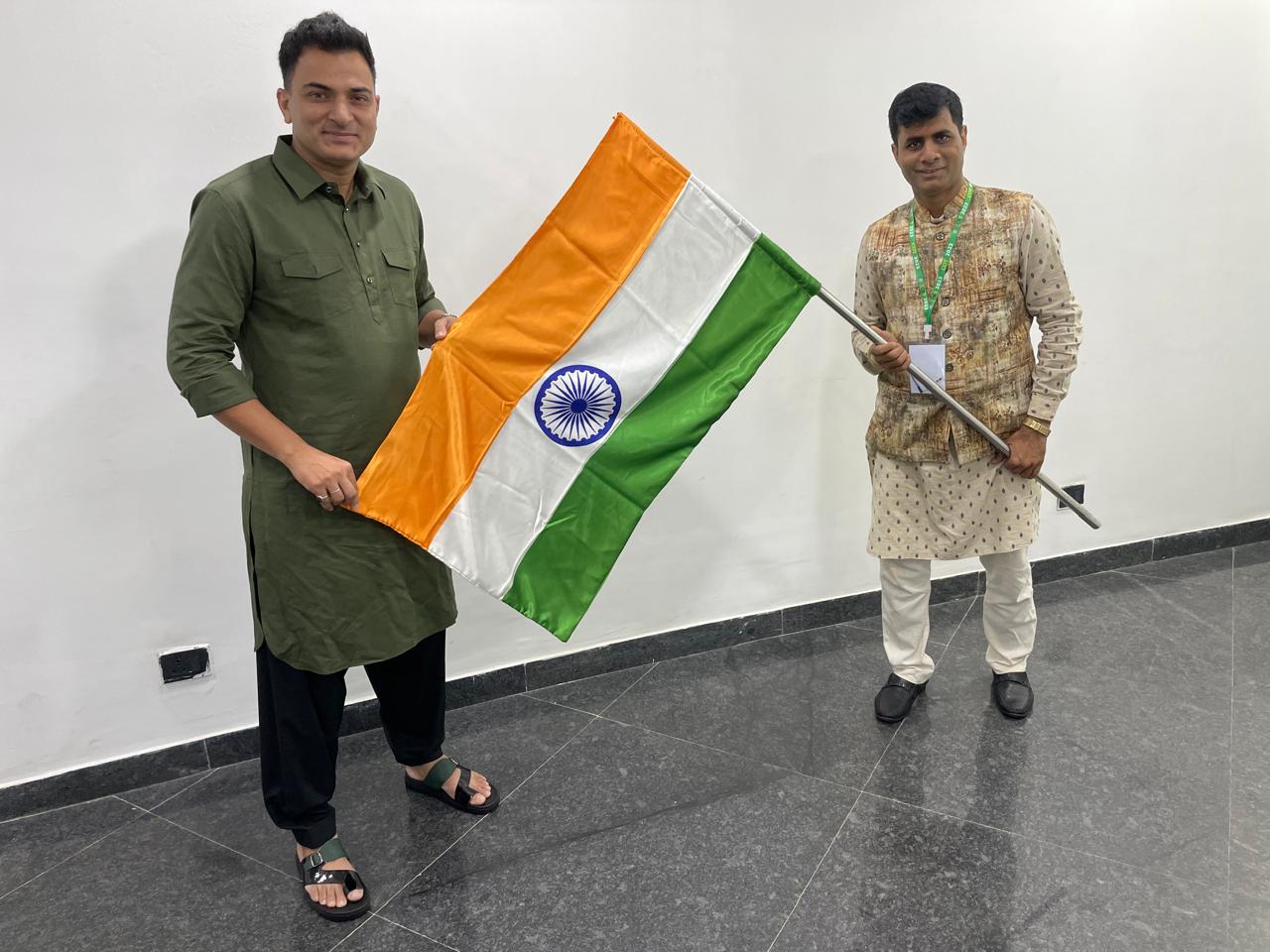 Hosting India’s flag at Dhan Dhanya Auditorium Kolkata