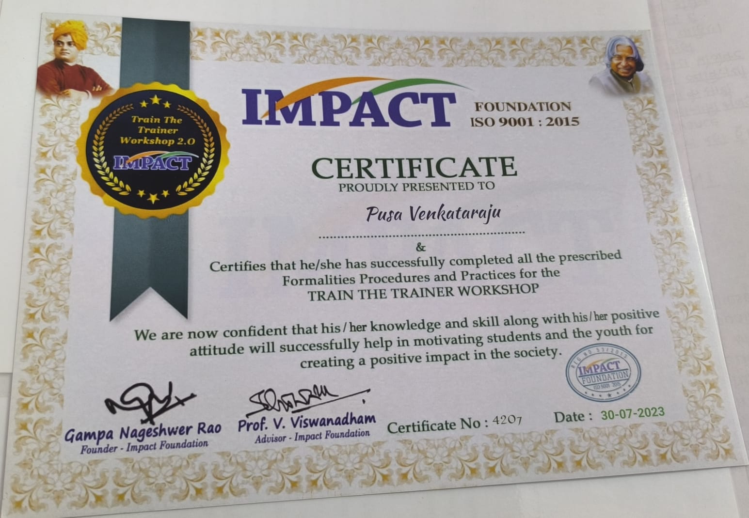 Certificates Of Appreciation (Gampa Nageshwar Roa)