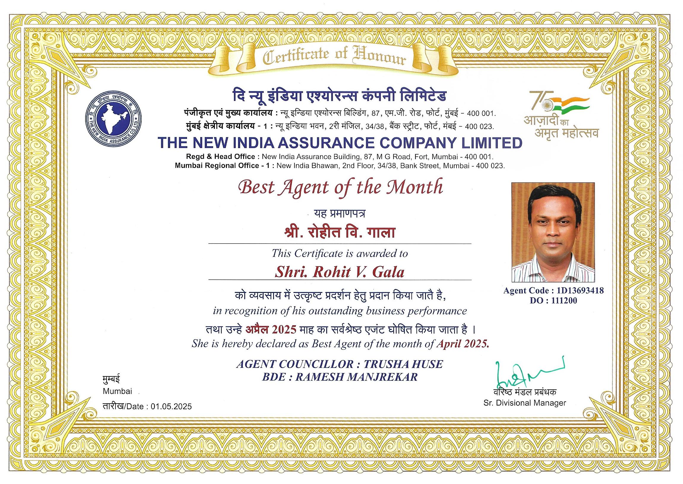 New India Agent of the Months April 2025