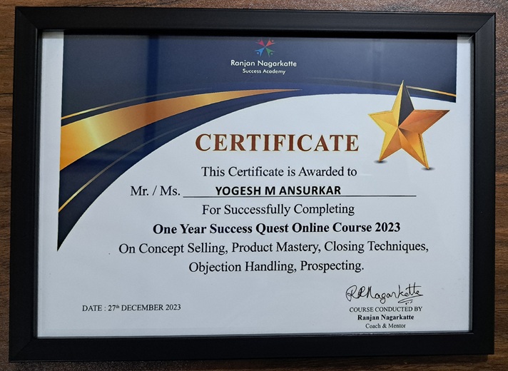 Attended One Year Success Quest Online Course 2021