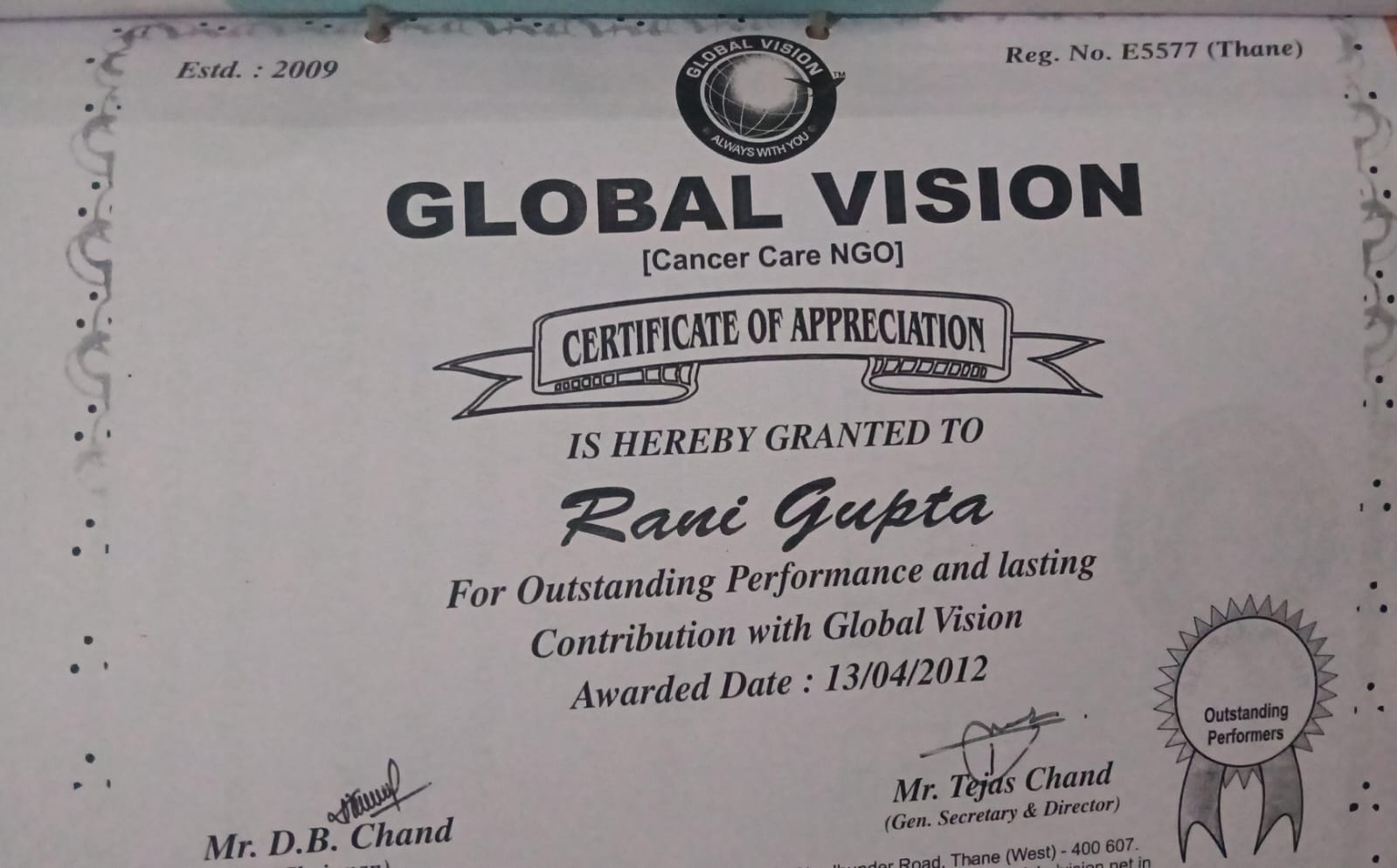 Certificate for Appreciation