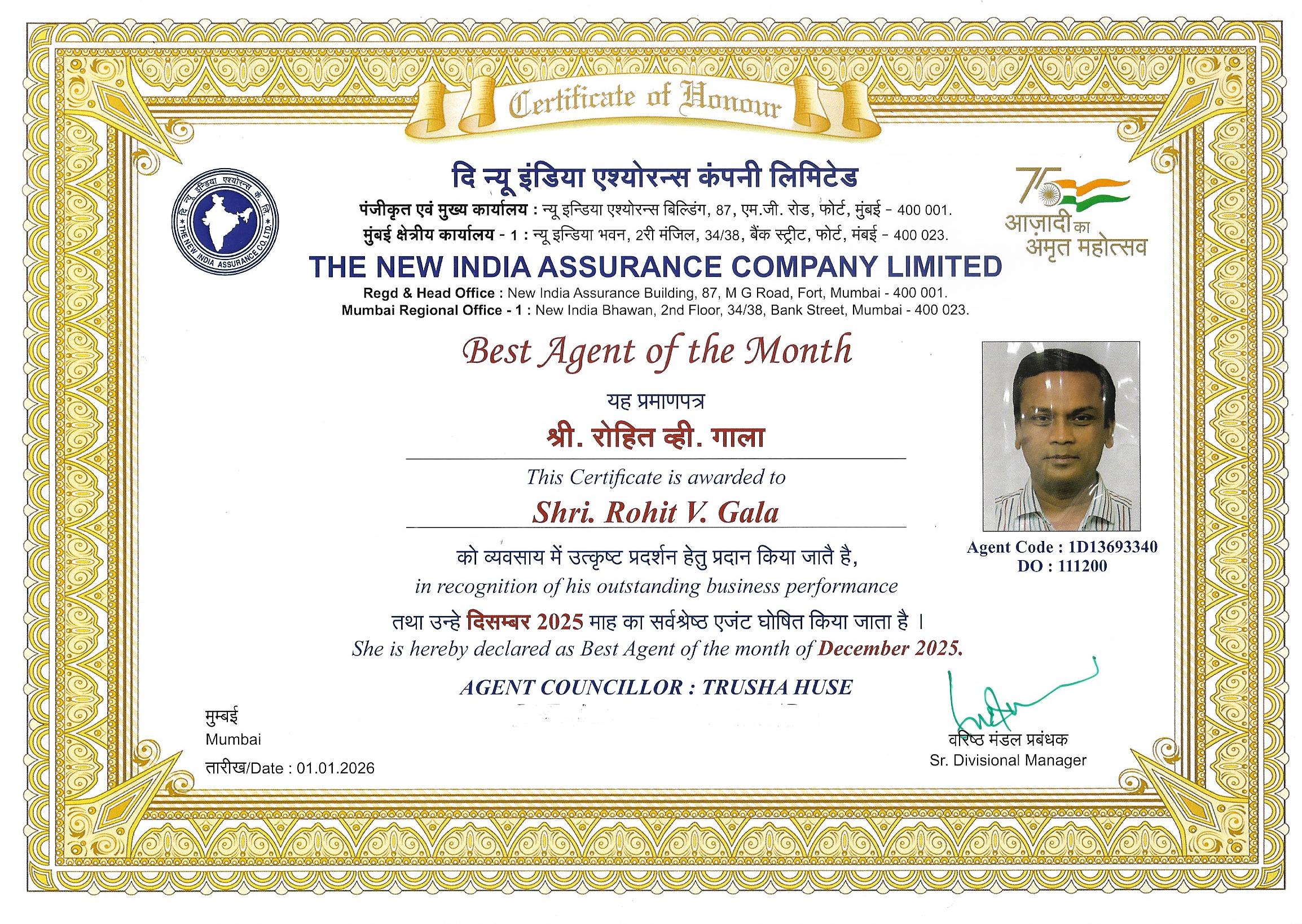 New India Agent of the Months December 2025