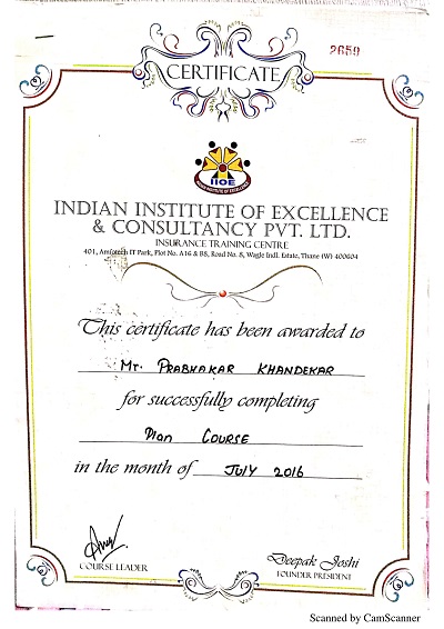 Certificate from Indian Institute Of Excellence Plan Combination Course