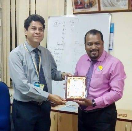 Felicitated by the Branch Manager  Mr.  Shrivastava for being first in the branch to cross a century